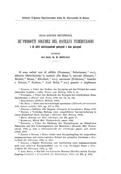 Annali dell'Istituto di igiene sperimentale dell'Universita di Roma