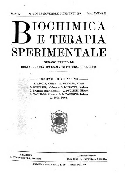 Biochimica e terapia sperimentale organo ufficiale della Societa italiana di Chimica biologica