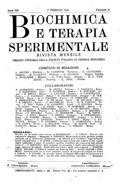 Biochimica e terapia sperimentale organo ufficiale della Societa italiana di Chimica biologica