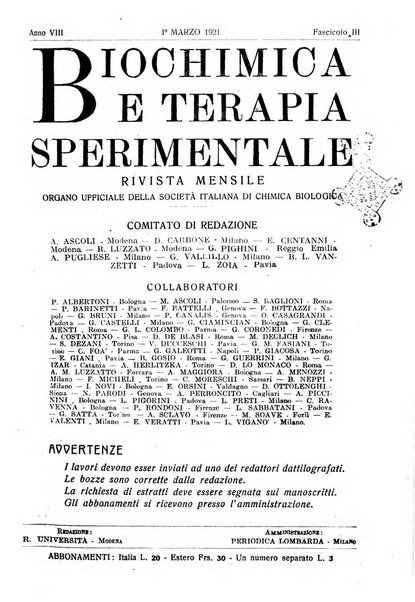 Biochimica e terapia sperimentale organo ufficiale della Societa italiana di Chimica biologica