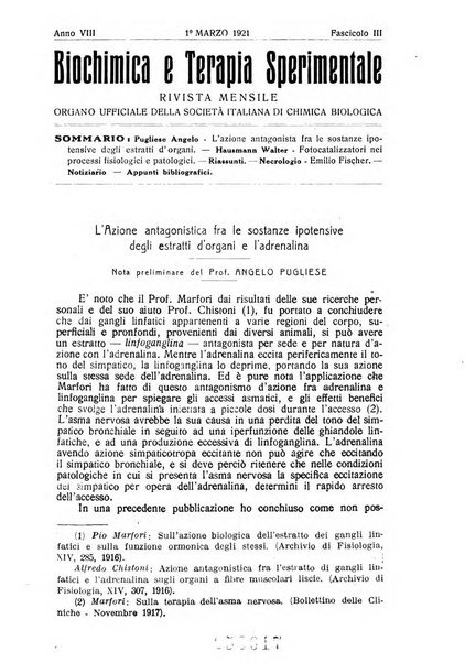 Biochimica e terapia sperimentale organo ufficiale della Societa italiana di Chimica biologica