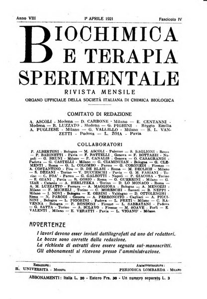 Biochimica e terapia sperimentale organo ufficiale della Societa italiana di Chimica biologica