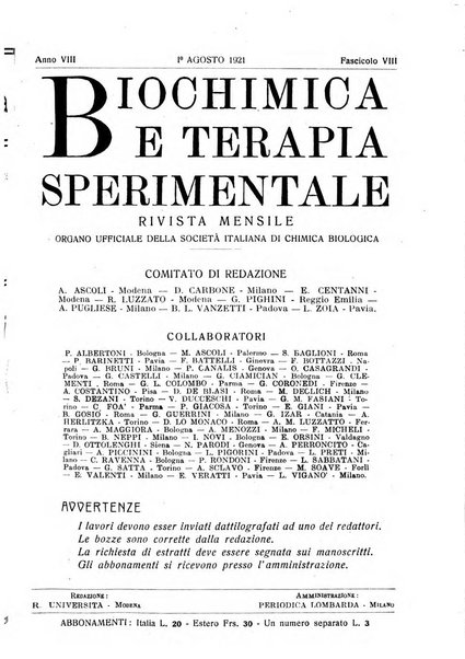 Biochimica e terapia sperimentale organo ufficiale della Societa italiana di Chimica biologica