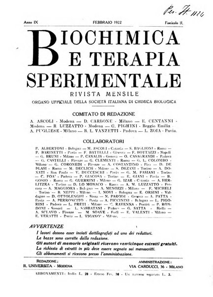 Biochimica e terapia sperimentale organo ufficiale della Societa italiana di Chimica biologica