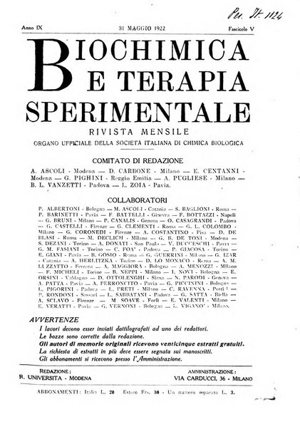 Biochimica e terapia sperimentale organo ufficiale della Societa italiana di Chimica biologica