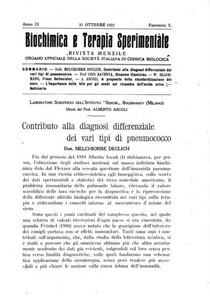 Biochimica e terapia sperimentale organo ufficiale della Societa italiana di Chimica biologica