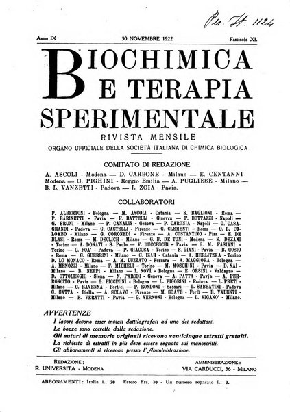 Biochimica e terapia sperimentale organo ufficiale della Societa italiana di Chimica biologica