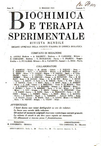 Biochimica e terapia sperimentale organo ufficiale della Societa italiana di Chimica biologica