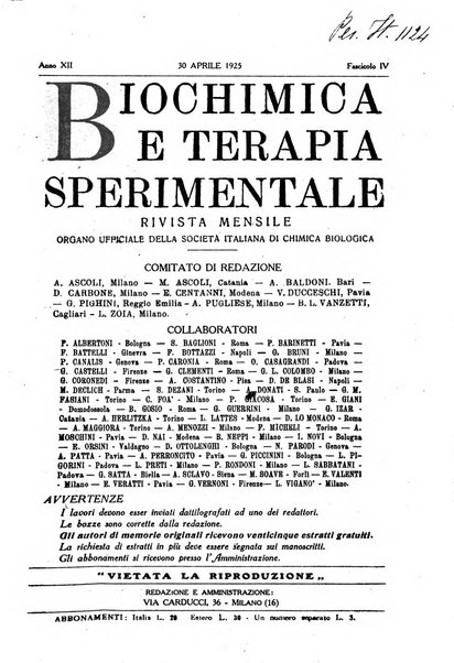 Biochimica e terapia sperimentale organo ufficiale della Societa italiana di Chimica biologica