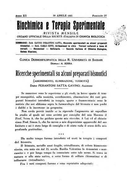 Biochimica e terapia sperimentale organo ufficiale della Societa italiana di Chimica biologica