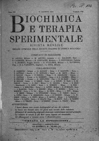 Biochimica e terapia sperimentale organo ufficiale della Societa italiana di Chimica biologica