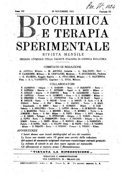 Biochimica e terapia sperimentale organo ufficiale della Societa italiana di Chimica biologica