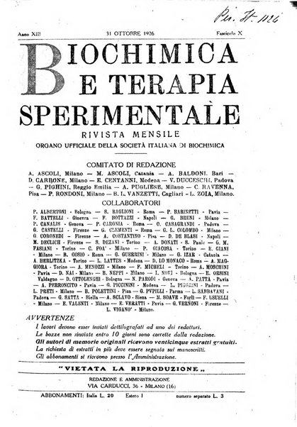 Biochimica e terapia sperimentale organo ufficiale della Societa italiana di Chimica biologica