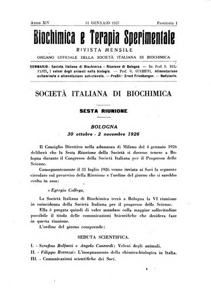 Biochimica e terapia sperimentale organo ufficiale della Societa italiana di Chimica biologica