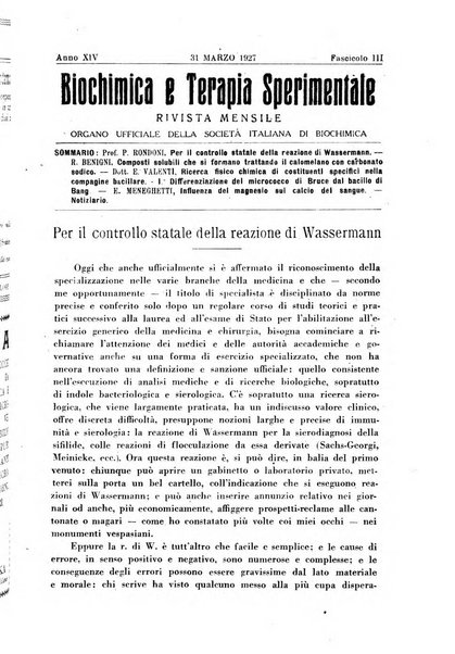 Biochimica e terapia sperimentale organo ufficiale della Societa italiana di Chimica biologica