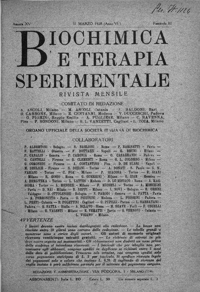 Biochimica e terapia sperimentale organo ufficiale della Societa italiana di Chimica biologica