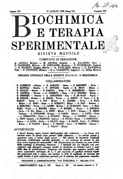 Biochimica e terapia sperimentale organo ufficiale della Societa italiana di Chimica biologica