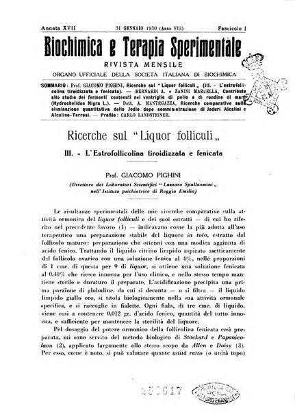 Biochimica e terapia sperimentale organo ufficiale della Societa italiana di Chimica biologica