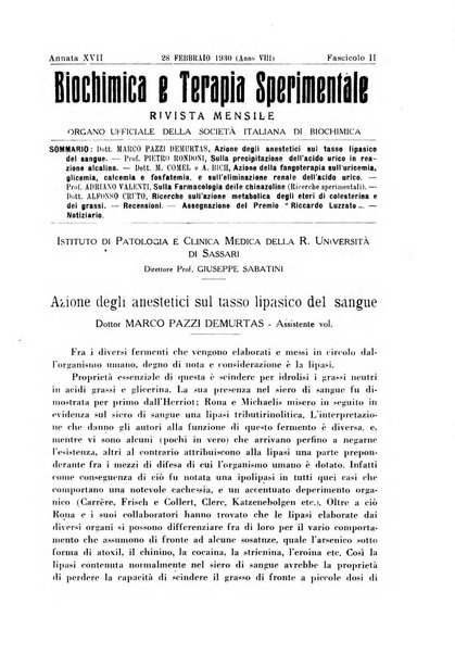 Biochimica e terapia sperimentale organo ufficiale della Societa italiana di Chimica biologica