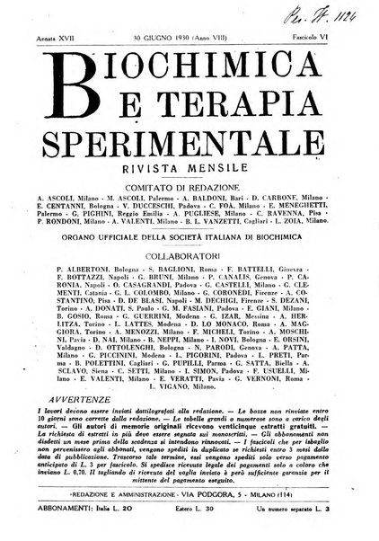 Biochimica e terapia sperimentale organo ufficiale della Societa italiana di Chimica biologica