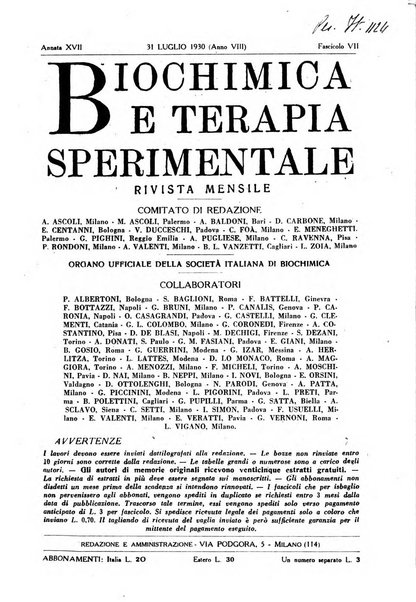 Biochimica e terapia sperimentale organo ufficiale della Societa italiana di Chimica biologica