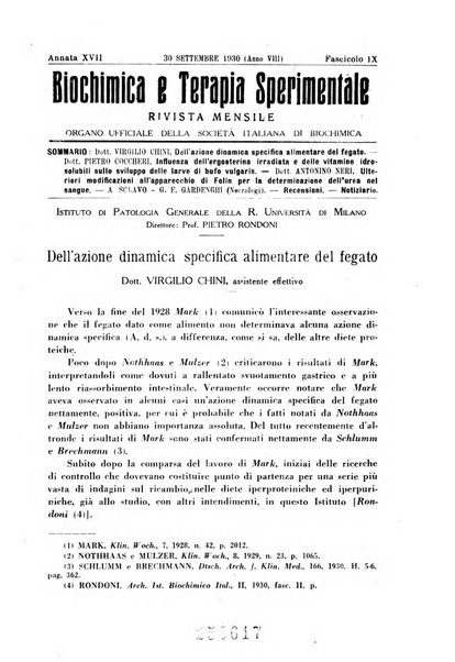 Biochimica e terapia sperimentale organo ufficiale della Societa italiana di Chimica biologica