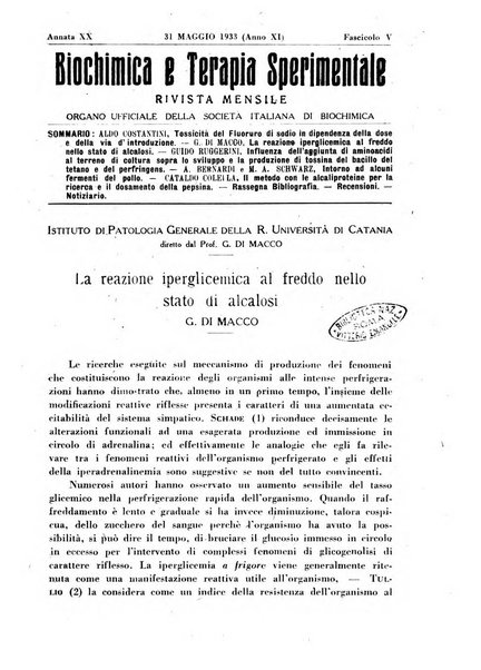 Biochimica e terapia sperimentale organo ufficiale della Societa italiana di Chimica biologica