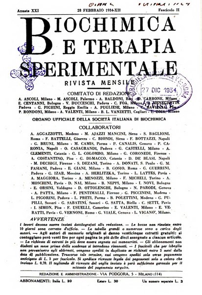 Biochimica e terapia sperimentale organo ufficiale della Societa italiana di Chimica biologica