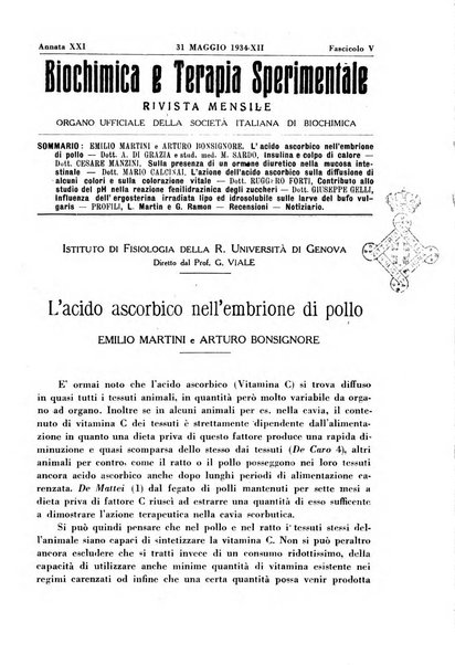 Biochimica e terapia sperimentale organo ufficiale della Societa italiana di Chimica biologica