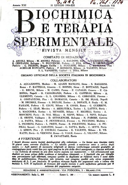 Biochimica e terapia sperimentale organo ufficiale della Societa italiana di Chimica biologica