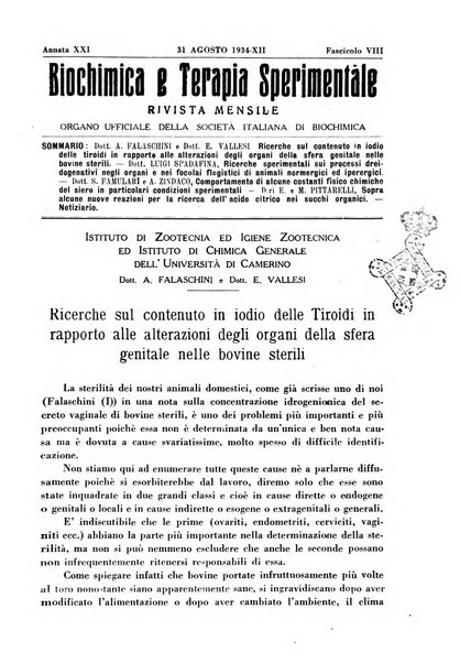 Biochimica e terapia sperimentale organo ufficiale della Societa italiana di Chimica biologica