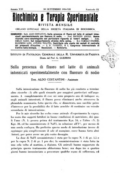 Biochimica e terapia sperimentale organo ufficiale della Societa italiana di Chimica biologica