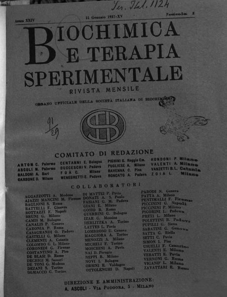 Biochimica e terapia sperimentale organo ufficiale della Societa italiana di Chimica biologica