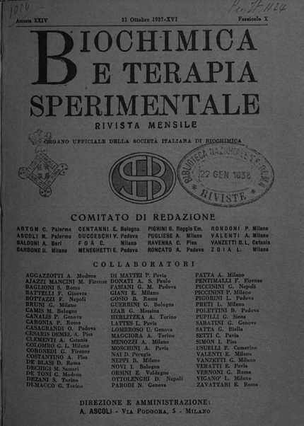 Biochimica e terapia sperimentale organo ufficiale della Societa italiana di Chimica biologica