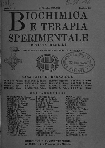 Biochimica e terapia sperimentale organo ufficiale della Societa italiana di Chimica biologica