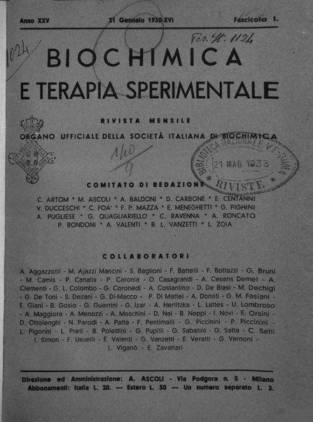 Biochimica e terapia sperimentale organo ufficiale della Societa italiana di Chimica biologica