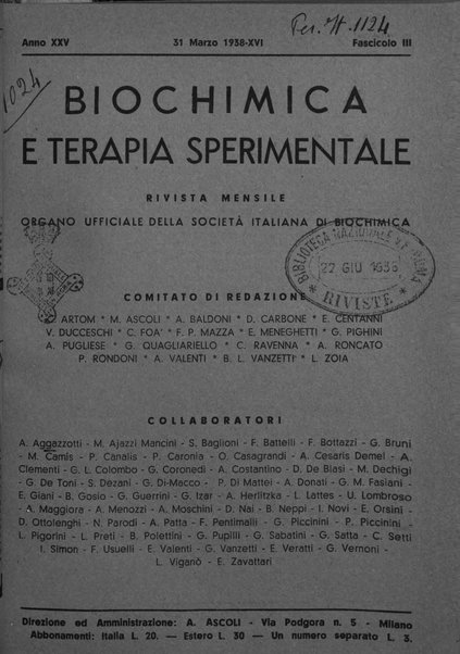 Biochimica e terapia sperimentale organo ufficiale della Societa italiana di Chimica biologica