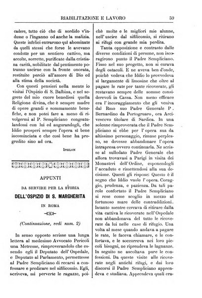 Riabilitazione e lavoro bollettino dell'Ospizio S. Margherita in Roma