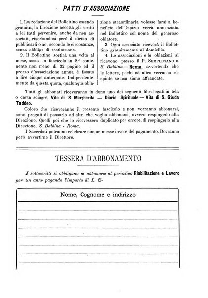 Riabilitazione e lavoro bollettino dell'Ospizio S. Margherita in Roma