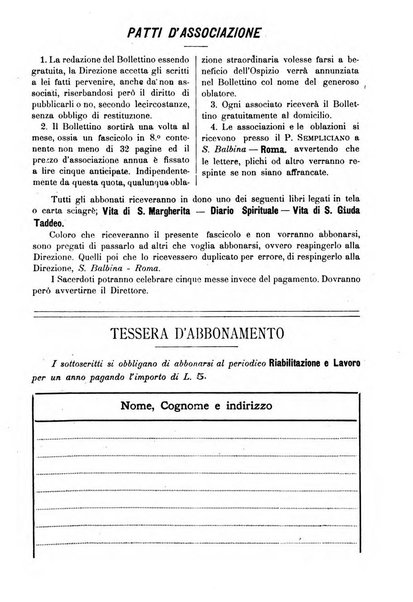 Riabilitazione e lavoro bollettino dell'Ospizio S. Margherita in Roma