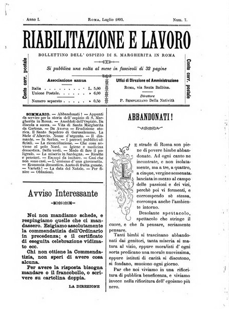Riabilitazione e lavoro bollettino dell'Ospizio S. Margherita in Roma
