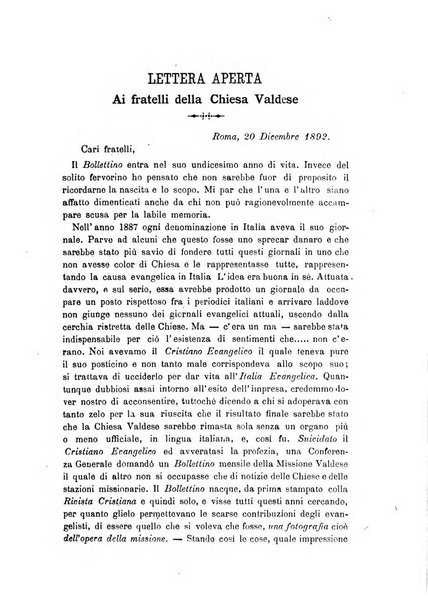 Il bollettino della Missione della Chiesa evangelica valdese