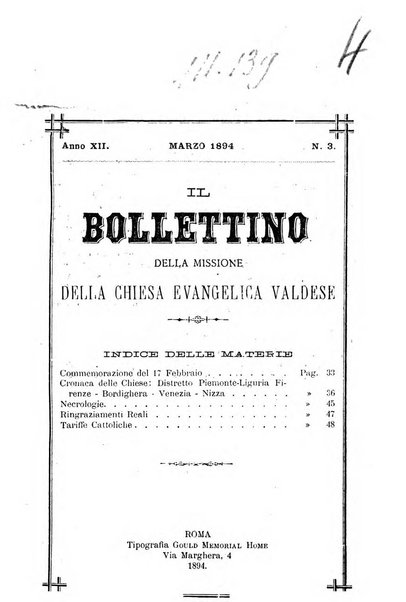 Il bollettino della Missione della Chiesa evangelica valdese