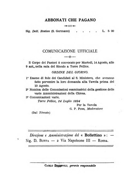 Il bollettino della Missione della Chiesa evangelica valdese