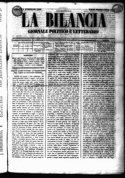 La bilancia : giornale politico, letterario, scientifico, artistico