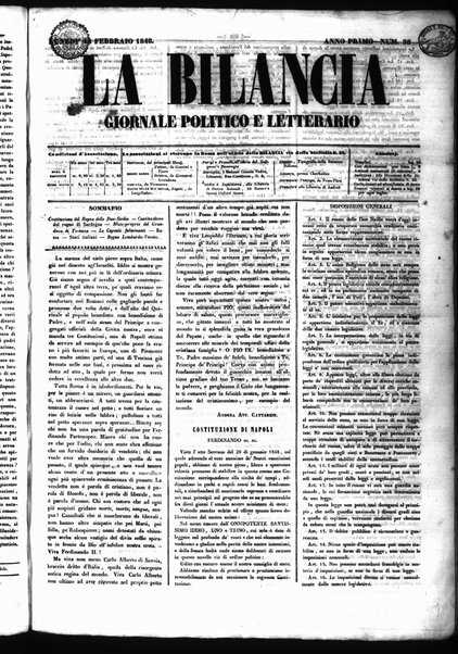 La bilancia : giornale politico, letterario, scientifico, artistico