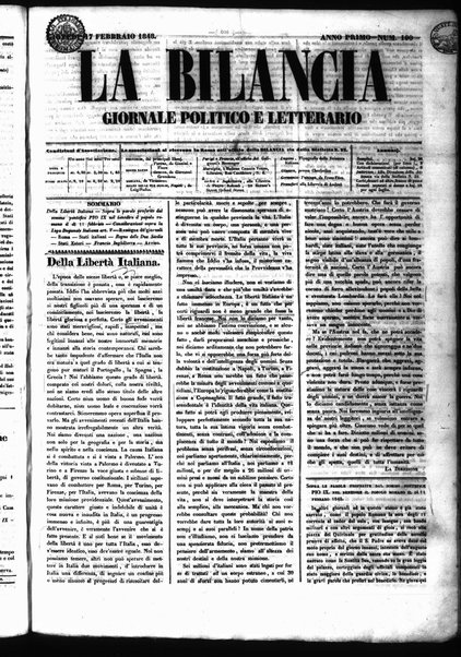 La bilancia : giornale politico, letterario, scientifico, artistico