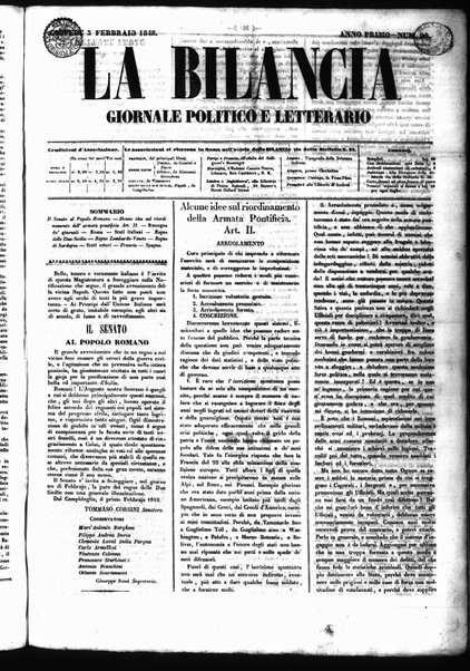 La bilancia : giornale politico, letterario, scientifico, artistico