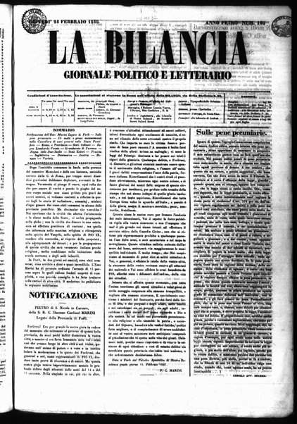 La bilancia : giornale politico, letterario, scientifico, artistico