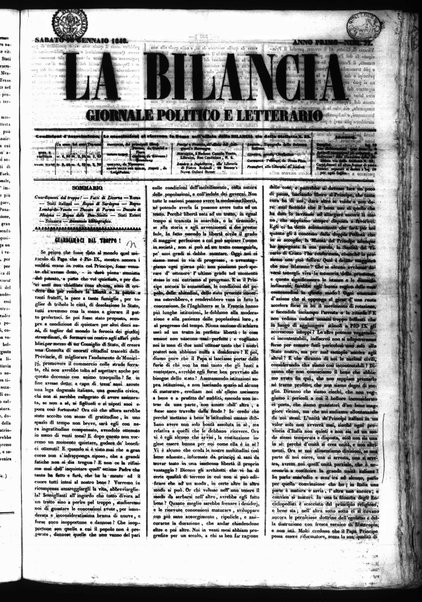 La bilancia : giornale politico, letterario, scientifico, artistico